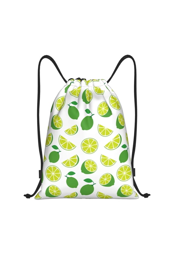 Drawstring Backpack - Cute Limes Green Leaves Splash Proof Small Drawstring Gym Bag for Women Men, Cinch Sports String Bag Backpack for Travel Swimming Beach