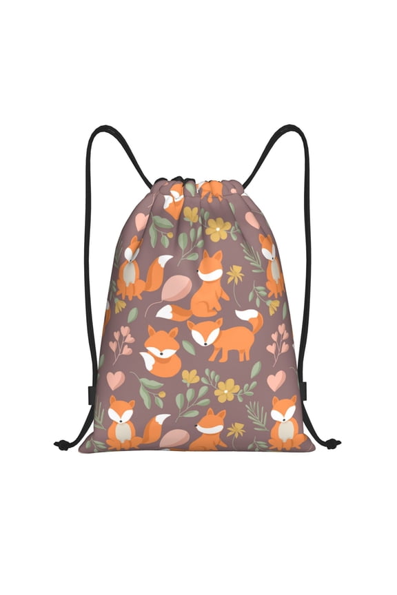 Drawstring Backpack - Cute Little Fox Splash Proof Small Drawstring Gym Bag for Women Men, Cinch Sports String Bag Backpack for Travel Swimming Beach