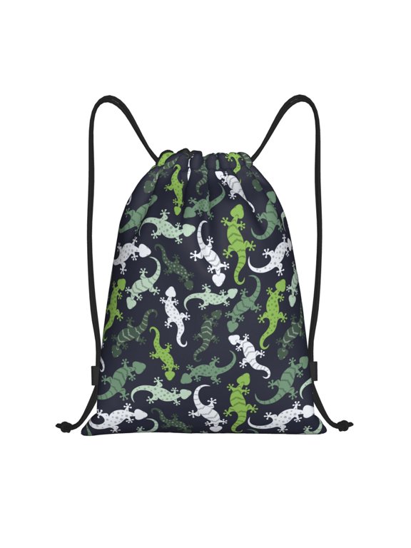 Drawstring Backpack - Cute Lizard Gecko Green Splash Proof Small Drawstring Gym Bag for Women Men, Cinch Sports String Bag Backpack for Travel Swimming Beach