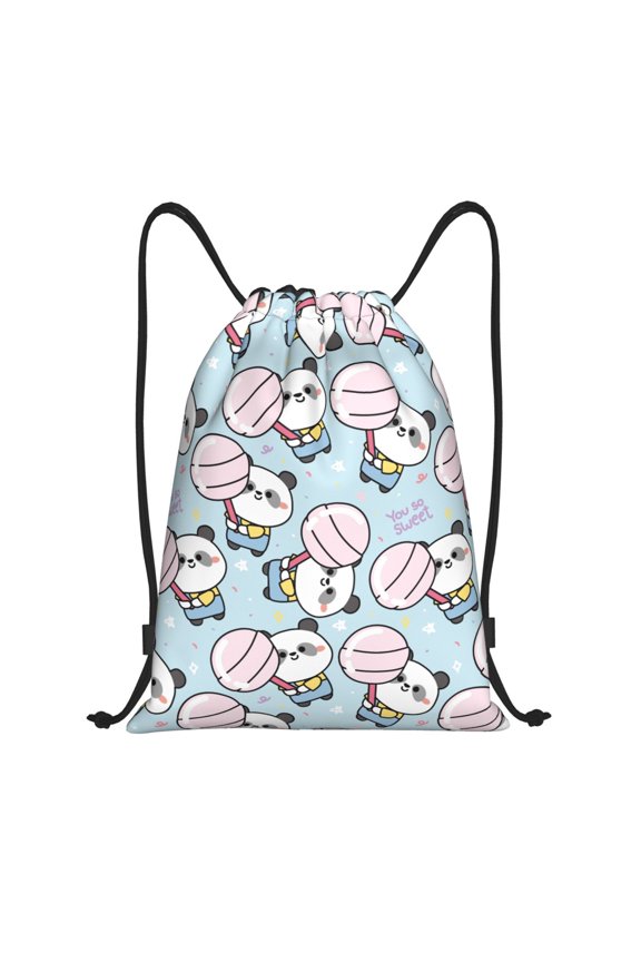 Drawstring Backpack - Cute Panda Bear Splash Proof Small Drawstring Gym Bag for Women Men, Cinch Sports String Bag Backpack for Travel Swimming Beach