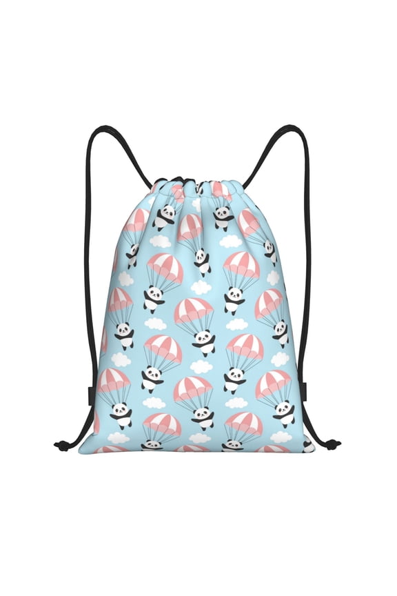Drawstring Backpack - Cute Panda Flying in the Sky Splash Proof Small Drawstring Gym Bag for Women Men, Cinch Sports String Bag Backpack for Travel Swimming Beach