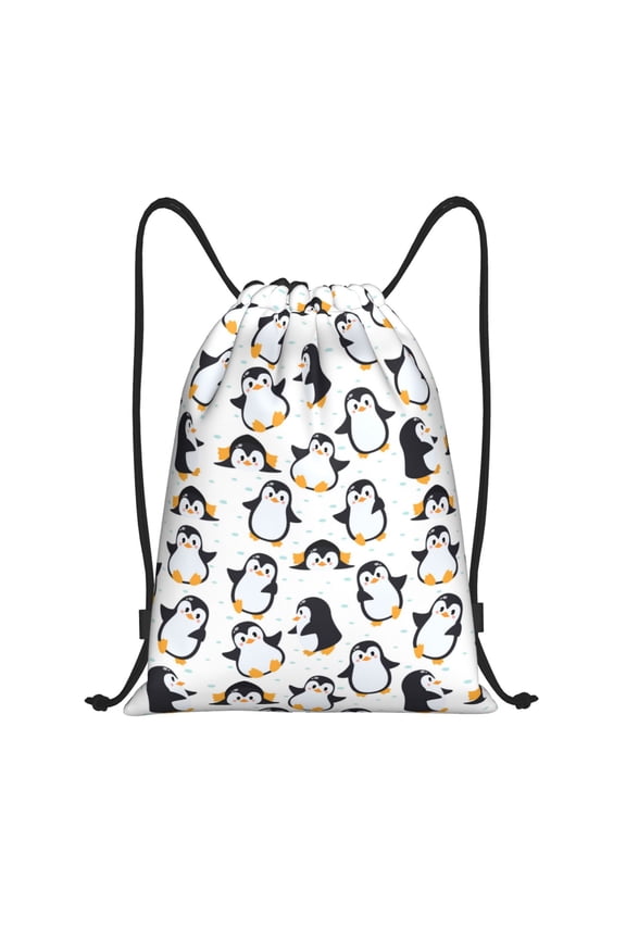 Drawstring Backpack - Cute Penguins Splash Proof Small Drawstring Gym Bag for Women Men, Cinch Sports String Bag Backpack for Travel Swimming Beach