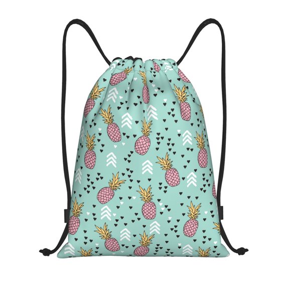 Drawstring Backpack - Cute Purple Pineapple Love Splash Proof Small Drawstring Gym Bag for Women Men, Cinch Sports String Bag Backpack for Travel Swimming Beach