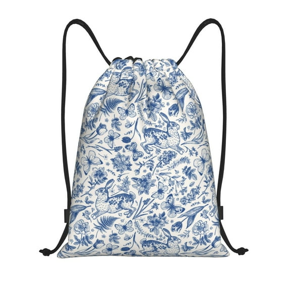 Drawstring Backpack - Cute Rabbit Flower Butterfly Rose Splash Proof Small Drawstring Gym Bag for Women Men, Cinch Sports String Bag Backpack for Travel Swimming Beach
