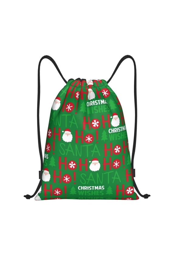 Drawstring Backpack - Cute Santa And Ho Ho Ho Splash Proof Small Drawstring Gym Bag for Women Men, Cinch Sports String Bag Backpack for Travel Swimming Beach