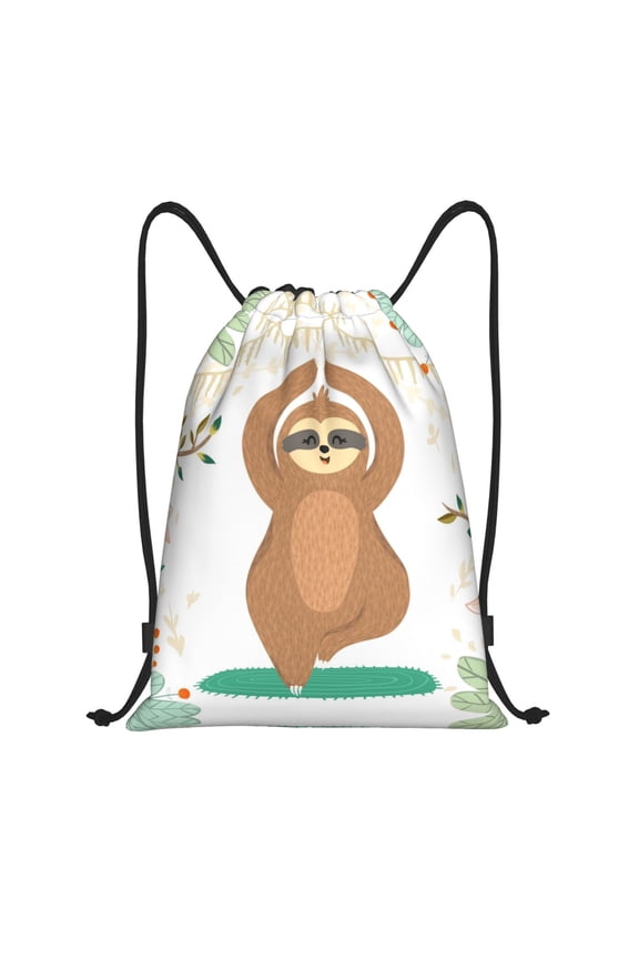 Drawstring Backpack - Cute Sloth In Yoga Pose Tree Splash Proof Small Drawstring Gym Bag for Women Men, Cinch Sports String Bag Backpack for Travel Swimming Beach