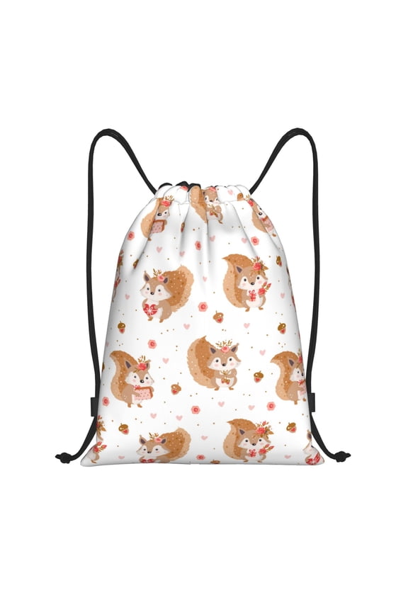 Drawstring Backpack - Cute Squirrel Cartoon Love Splash Proof Small Drawstring Gym Bag for Women Men, Cinch Sports String Bag Backpack for Travel Swimming Beach