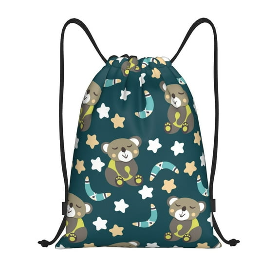 Drawstring Backpack, Cute Star Bear Dark Green Light Waterproof Sports Gym Bag Draw String Back Bag for Men Women, Sackpack Cinch Workout Bag for Sports, Travel, Swimming, Beach