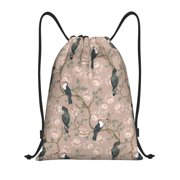 Drawstring Backpack - Cute Toucan Parrot Flower Splash Proof Small Drawstring Gym Bag for Women Men, Cinch Sports String Bag Backpack for Travel Swimming Beach