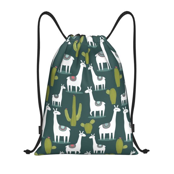 Drawstring Backpack - Cute alpaca Lamas cacti Splash Proof Small Drawstring Gym Bag for Women Men, Cinch Sports String Bag Backpack for Travel Swimming Beach