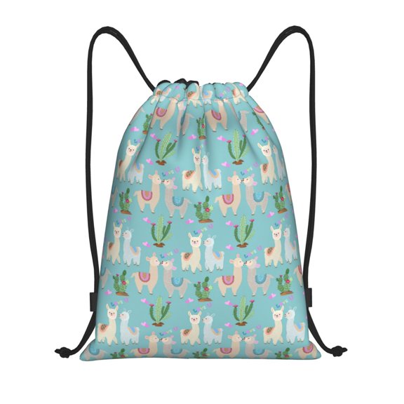 Drawstring Backpack - Cute alpaca Lamas cactus heart Splash Proof Small Drawstring Gym Bag for Women Men, Cinch Sports String Bag Backpack for Travel Swimming Beach