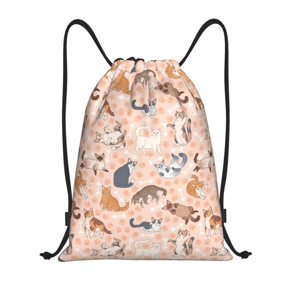 Drawstring Backpack - Cute cat_E Splash Proof Small Drawstring Gym Bag for Women Men, Cinch Sports String Bag Backpack for Travel Swimming Beach