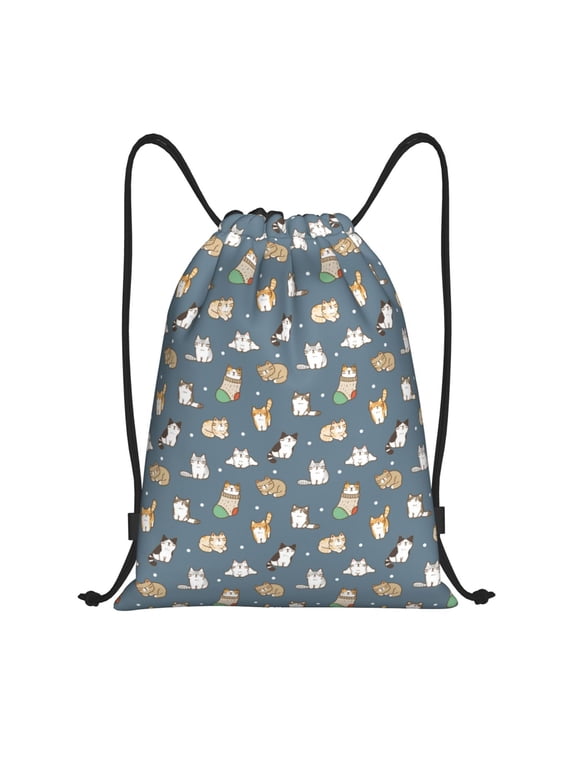 Drawstring Backpack - Cute cats and dogs Splash Proof Small Drawstring Gym Bag for Women Men, Cinch Sports String Bag Backpack for Travel Swimming Beach