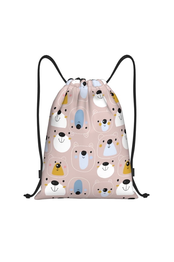 Drawstring Backpack - Cute hand drawn bear Splash Proof Small Drawstring Gym Bag for Women Men, Cinch Sports String Bag Backpack for Travel Swimming Beach
