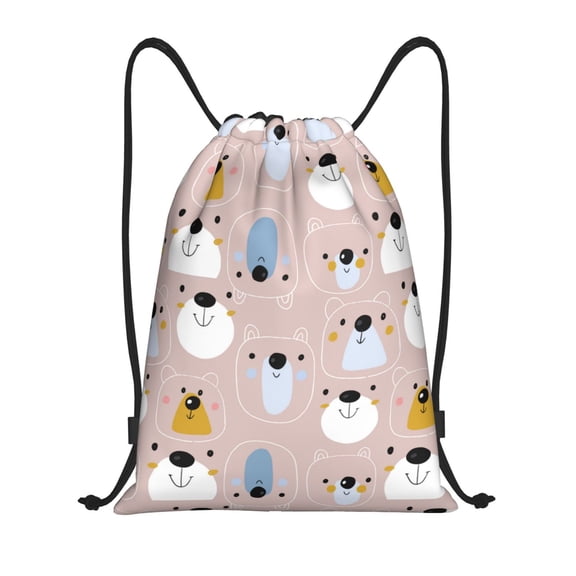 Drawstring Backpack - Cute hand drawn bear Splash Proof Small Drawstring Gym Bag for Women Men, Cinch Sports String Bag Backpack for Travel Swimming Beach