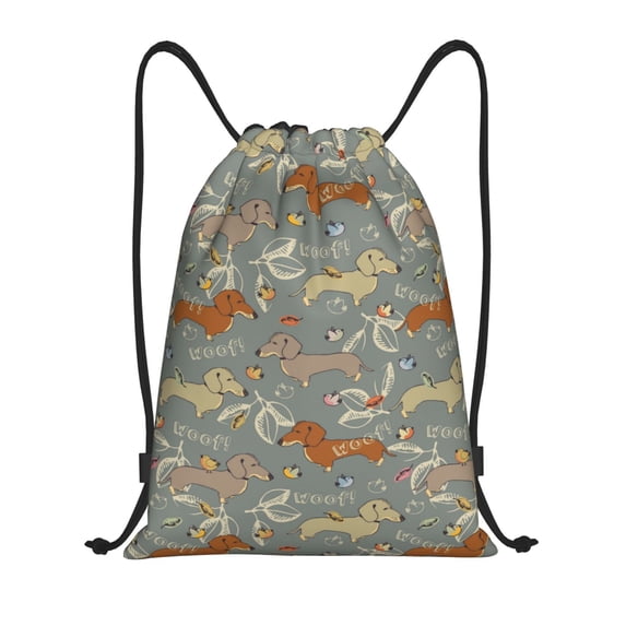 Drawstring Backpack - Dachshund Dog Puppy Bird Splash Proof Small Drawstring Gym Bag for Women Men, Cinch Sports String Bag Backpack for Travel Swimming Beach