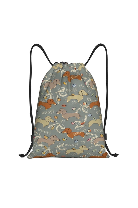 Drawstring Backpack - Dachshund Dog Puppy Bird Splash Proof Small Drawstring Gym Bag for Women Men, Cinch Sports String Bag Backpack for Travel Swimming Beach