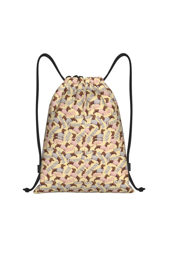 Drawstring Backpack - Dachshund striped sailor suit cute Splash Proof Small Drawstring Gym Bag for Women Men, Cinch Sports String Bag Backpack for Travel Swimming Beach