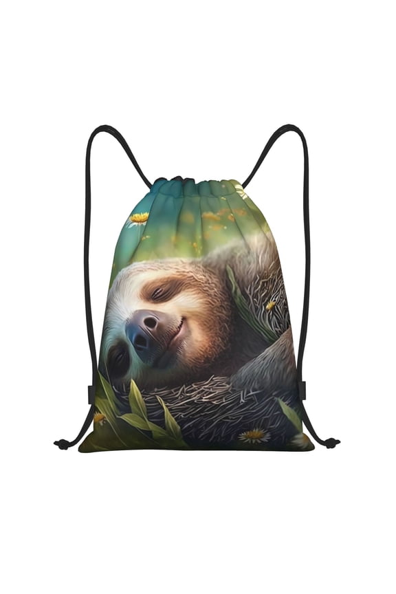 Drawstring Backpack - Daisy Sleeping Sloth Splash Proof Small Drawstring Gym Bag for Women Men, Cinch Sports String Bag Backpack for Travel Swimming Beach