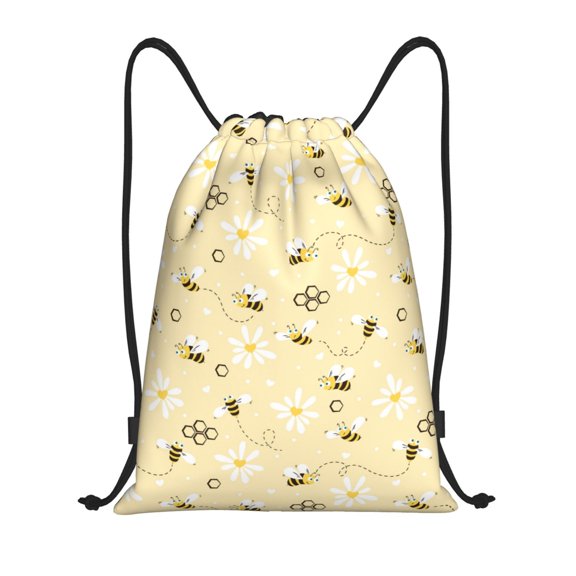 Drawstring Backpack - Daisy bee yellow cute cartoon Splash Proof Small Drawstring Gym Bag for Women Men, Cinch Sports String Bag Backpack for Travel Swimming Beach