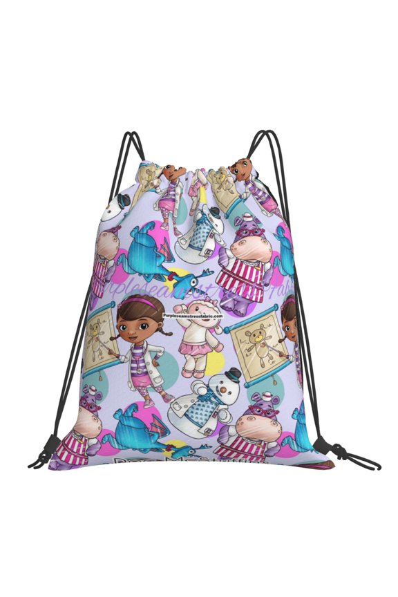 Drawstring Backpack Dancing Bag Athletic Sackpack Doc Cartoon Mcstuffins Trendy Gymsack Gym Bag
