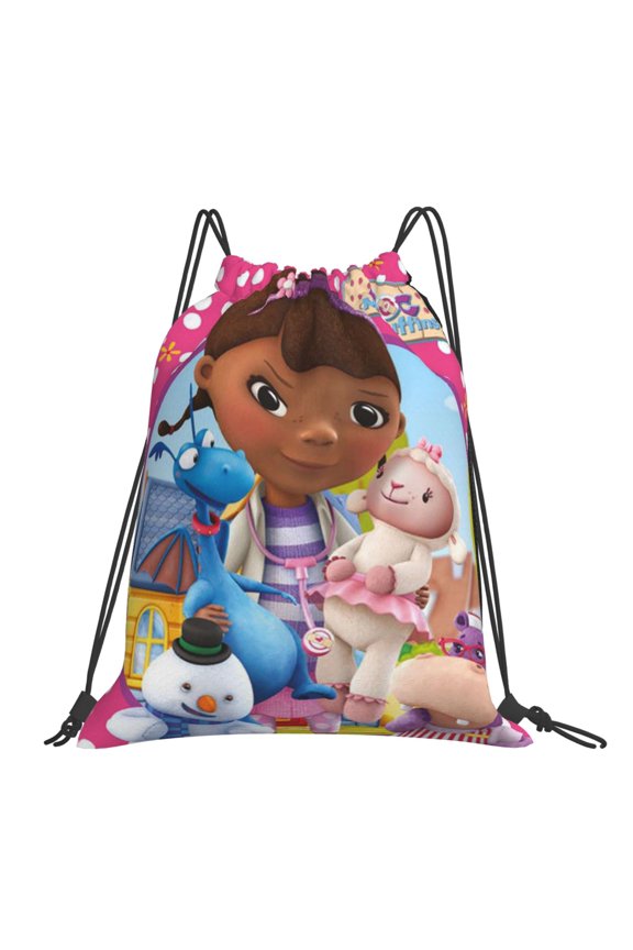 Drawstring Backpack Dancing Bag Athletic Sackpack Doc Cartoon Mcstuffins Trendy Gymsack Gym Bag