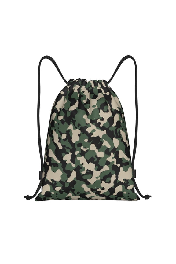 Drawstring Backpack - Dark Green Camo Splash Proof Small Drawstring Gym Bag for Women Men, Cinch Sports String Bag Backpack for Travel Swimming Beach