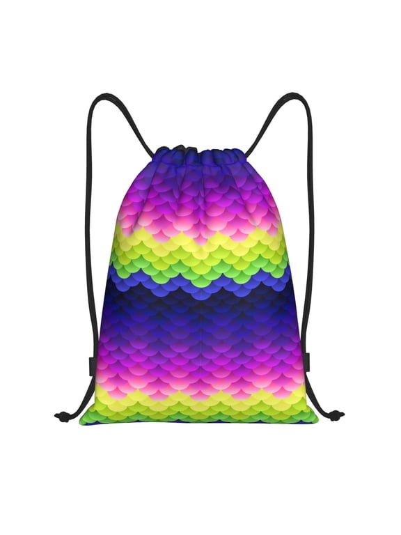 Drawstring Backpack - Dark bright blue pink blobs Splash Proof Small Drawstring Gym Bag for Women Men, Cinch Sports String Bag Backpack for Travel Swimming Beach