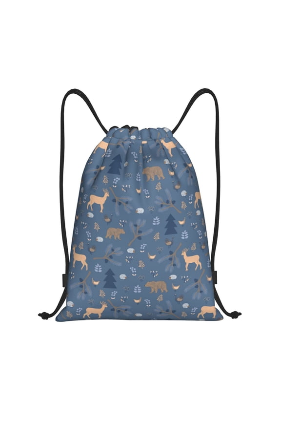 Drawstring Backpack - Deer Bear Chicken Hedgehog Flower Splash Proof Small Drawstring Gym Bag for Women Men, Cinch Sports String Bag Backpack for Travel Swimming Beach