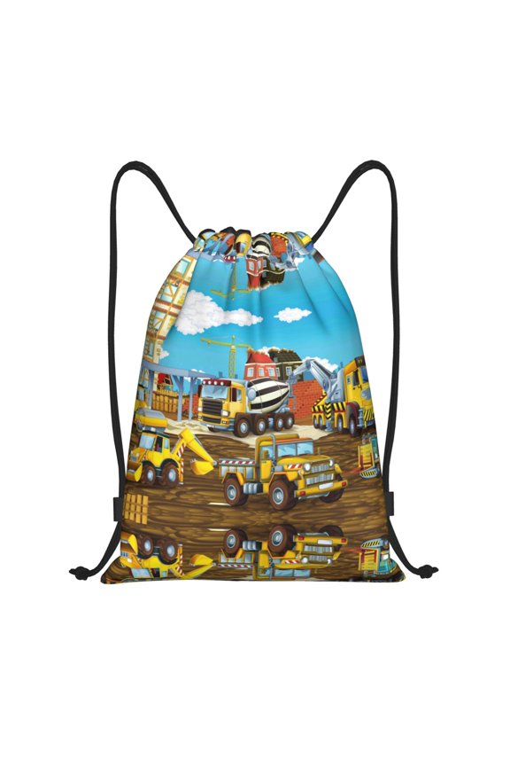 Drawstring Backpack - Different Construction Site Vehicles Splash Proof Small Drawstring Gym Bag for Women Men, Cinch Sports String Bag Backpack for Travel Swimming Beach