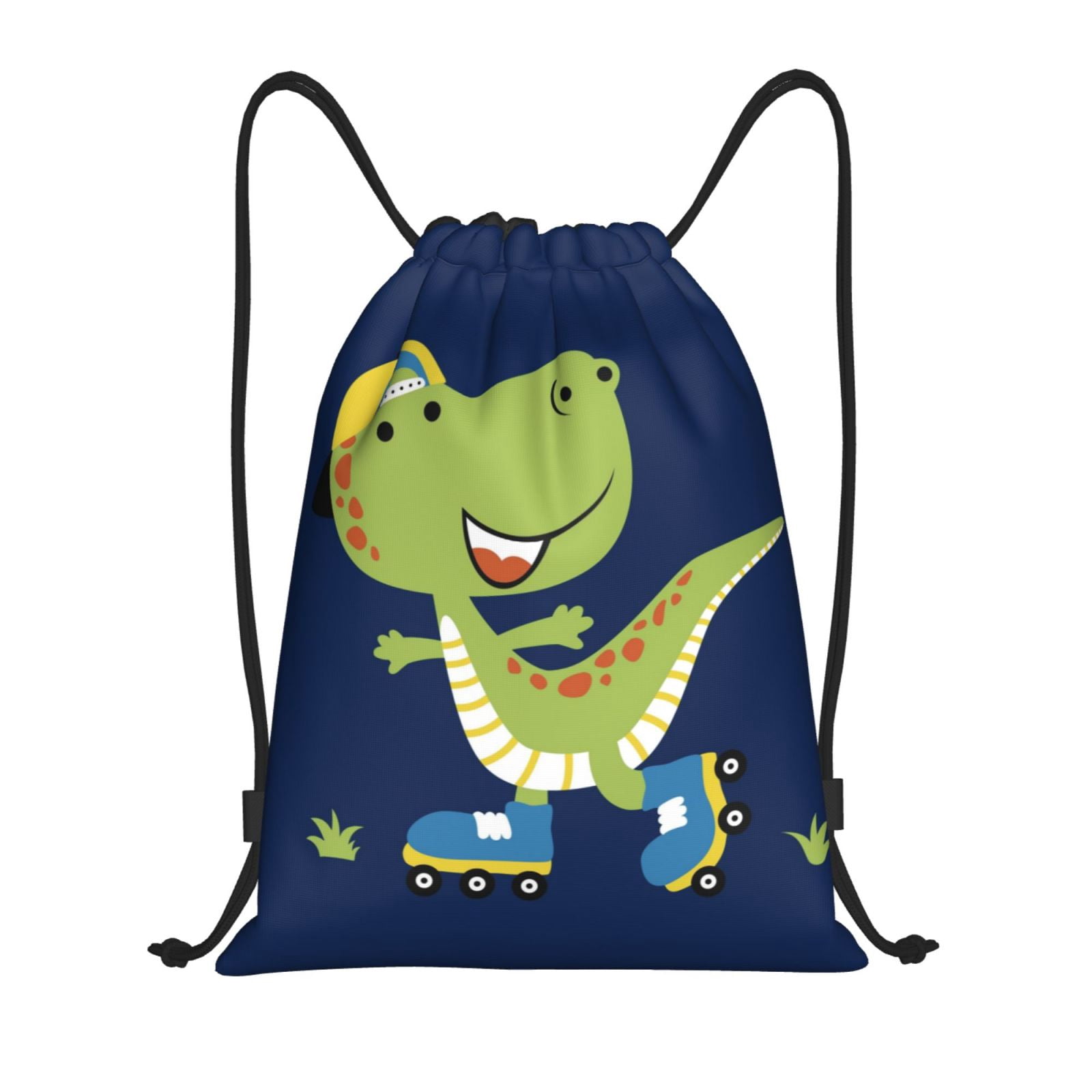 Drawstring Ruller Bag Drawstring Backpack, Dino Playing Roller Skate Light Waterproof Sports ...