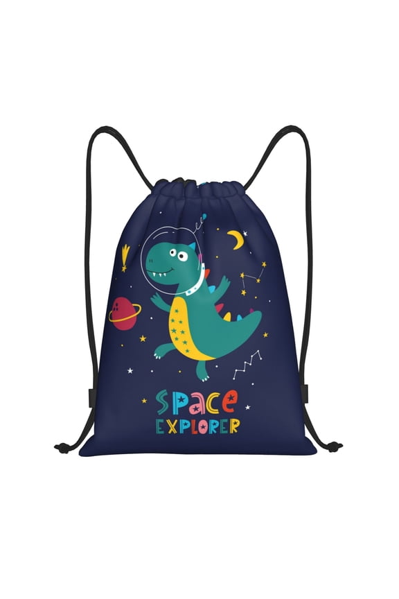 Drawstring Backpack - Dinosau Space Explorer Splash Proof Small Drawstring Gym Bag for Women Men, Cinch Sports String Bag Backpack for Travel Swimming Beach