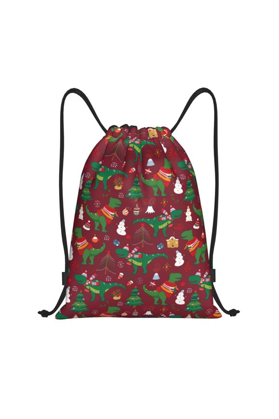 Drawstring Backpack - Dinosaur Christmas Splash Proof Small Drawstring Gym Bag for Women Men, Cinch Sports String Bag Backpack for Travel Swimming Beach