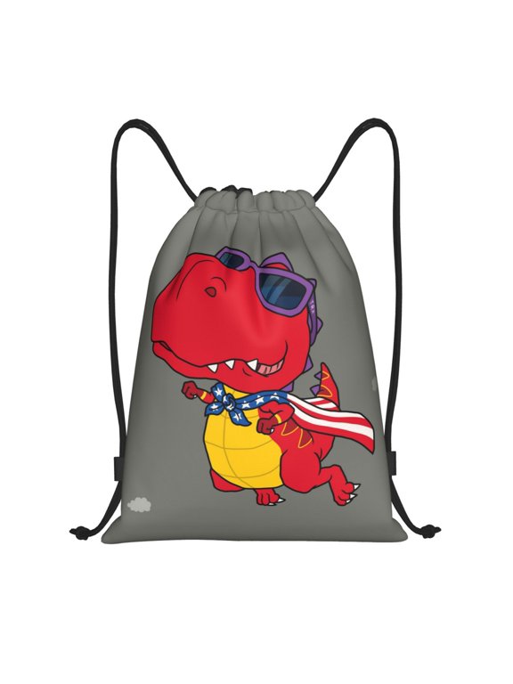 Drawstring Backpack - Dinosaur Super Hero Cartoon Splash Proof Small Drawstring Gym Bag for Women Men, Cinch Sports String Bag Backpack for Travel Swimming Beach