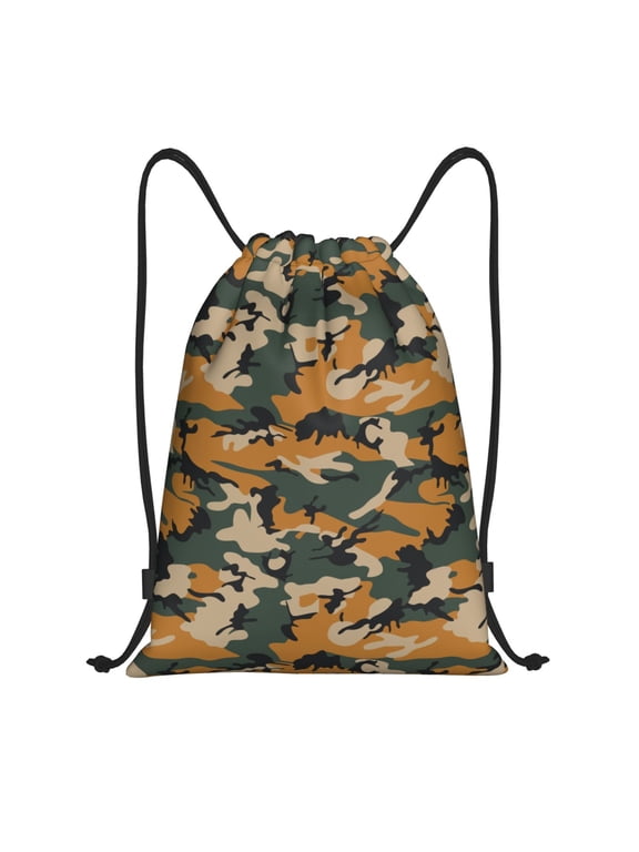 Drawstring Backpack - Dinosaur camouflage print Splash Proof Small Drawstring Gym Bag for Women Men, Cinch Sports String Bag Backpack for Travel Swimming Beach