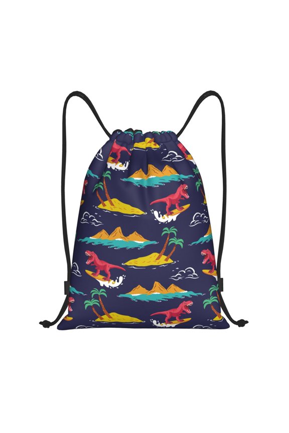 Drawstring Backpack - Dinosaur island Splash Proof Small Drawstring Gym Bag for Women Men, Cinch Sports String Bag Backpack for Travel Swimming Beach