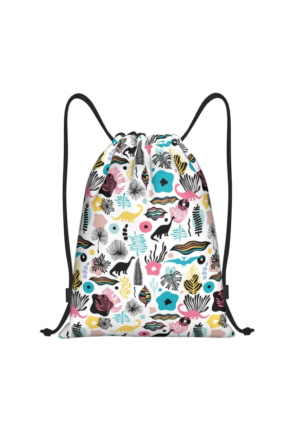 Drawstring Backpack - Dinosaur print F Splash Proof Small Drawstring Gym Bag for Women Men, Cinch Sports String Bag Backpack for Travel Swimming Beach