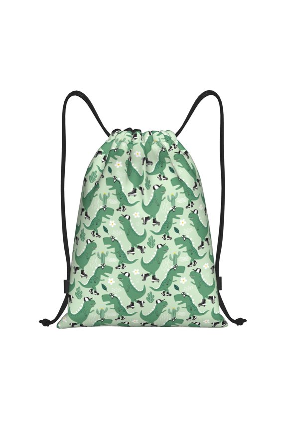Drawstring Backpack - Dinosaurs on Roller Skater Splash Proof Small Drawstring Gym Bag for Women Men, Cinch Sports String Bag Backpack for Travel Swimming Beach