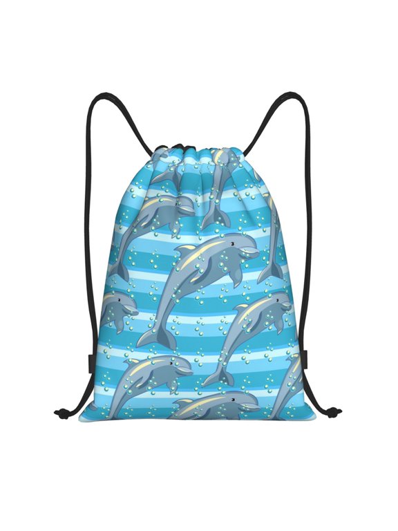 Drawstring Backpack - Dolphin Splash Proof Small Drawstring Gym Bag for Women Men, Cinch Sports String Bag Backpack for Travel Swimming Beach