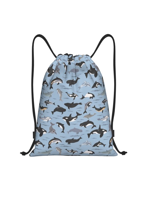 Drawstring Backpack - Dolphins Splash Proof Small Drawstring Gym Bag for Women Men, Cinch Sports String Bag Backpack for Travel Swimming Beach