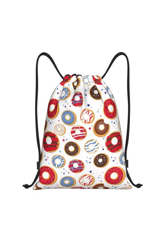 Drawstring Backpack - Donut Print with Stars Splash Proof Small Drawstring Gym Bag for Women Men, Cinch Sports String Bag Backpack for Travel Swimming Beach