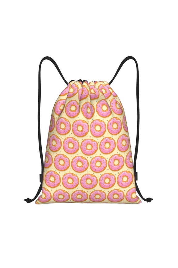 Drawstring Backpack - Donuts With Pink Glaze Splash Proof Small Drawstring Gym Bag for Women Men, Cinch Sports String Bag Backpack for Travel Swimming Beach