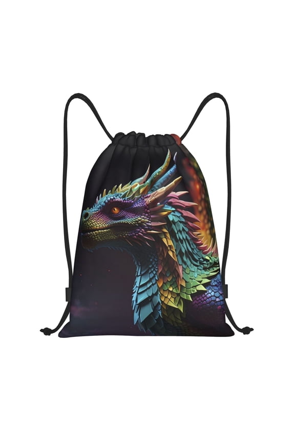Drawstring Backpack - Dragon with Colorful Tail Splash Proof Small Drawstring Gym Bag for Women Men, Cinch Sports String Bag Backpack for Travel Swimming Beach