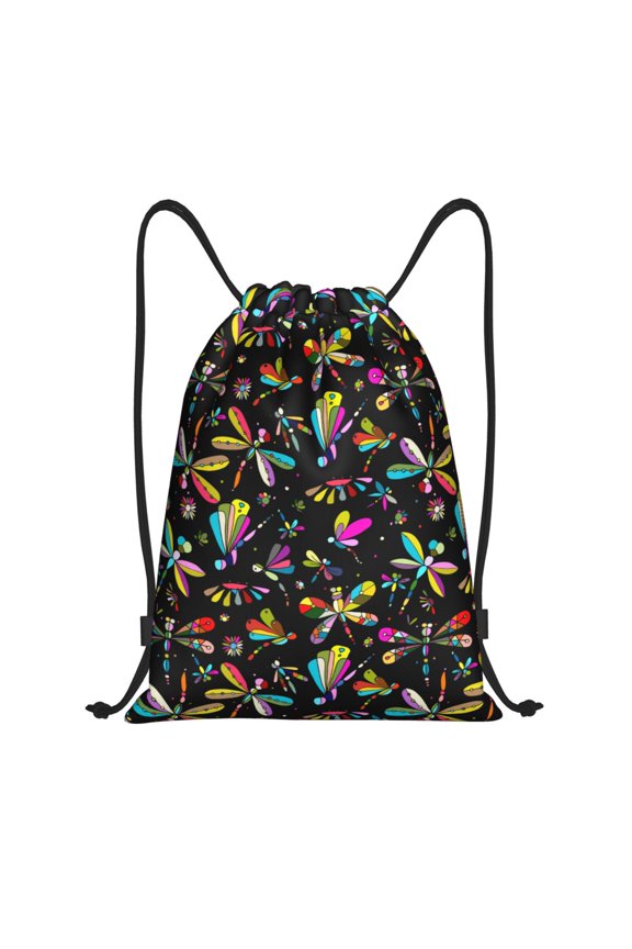 Drawstring Backpack - Dragonfly Print No.9018 Splash Proof Small Drawstring Gym Bag for Women Men, Cinch Sports String Bag Backpack for Travel Swimming Beach