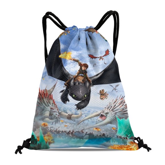 Drawstring Backpack for Dragons Race to the Edge Drawstring Pocket Adults Women Men Party Favor Bags Sports for Gym Travel Swimming Hiking Camping Tote Bag 11.8 15.7 in