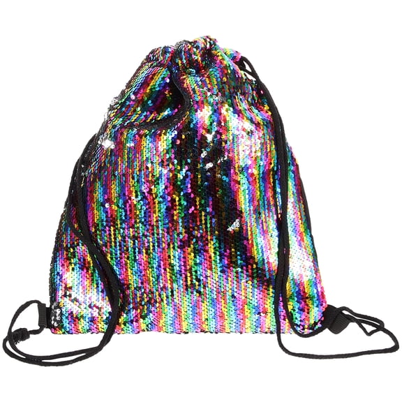STRANDCHIC Glamorous Sequin Drawstring Bag, Multi-Color Polyester, Versatile for Sports, Travel, Gym, and Daily Use