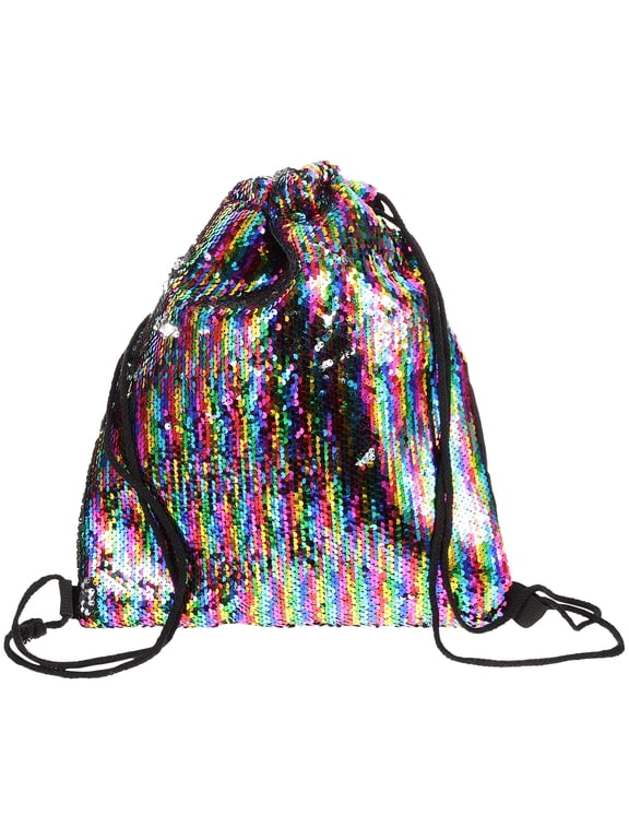 STRANDCHIC Glamorous Sequin Drawstring Bag, Multi-Color Polyester, Versatile for Sports, Travel, Gym, and Daily Use