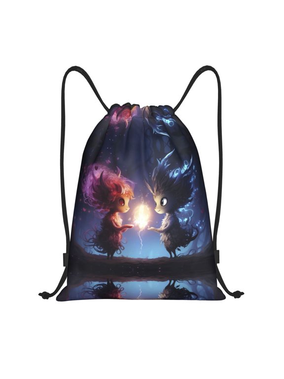 Drawstring Backpack - Dreamy Forest Elf Splash Proof Small Drawstring Gym Bag for Women Men, Cinch Sports String Bag Backpack for Travel Swimming Beach