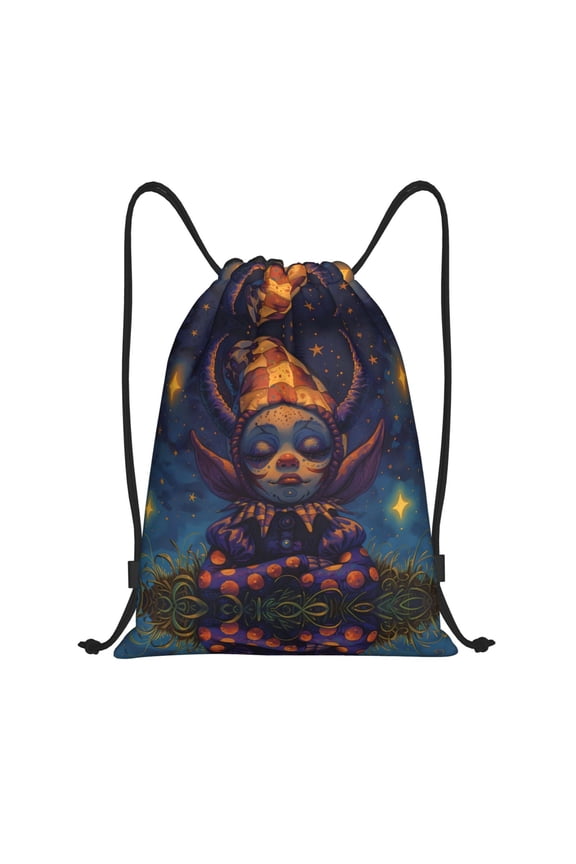 Drawstring Backpack - Dreamy Jester Under Stars Splash Proof Small Drawstring Gym Bag for Women Men, Cinch Sports String Bag Backpack for Travel Swimming Beach