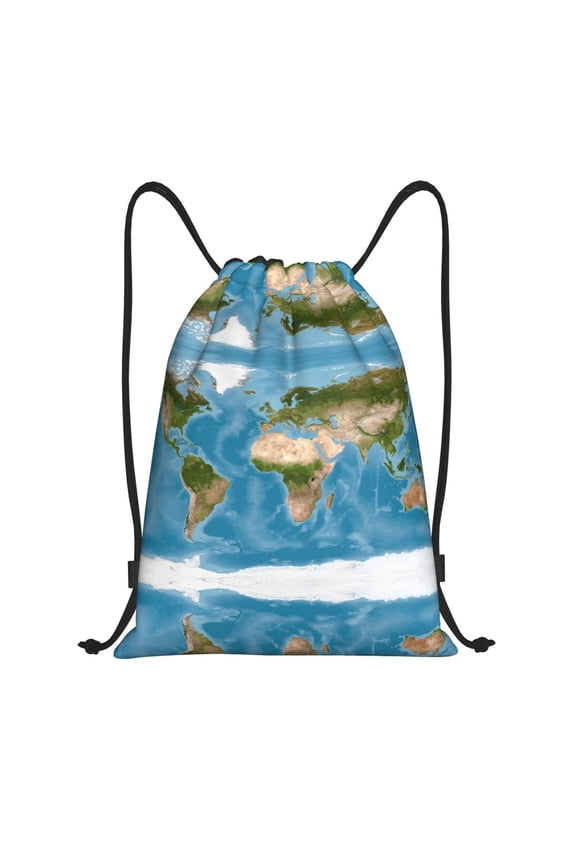 Drawstring Backpack - Earth View World Map Splash Proof Small Drawstring Gym Bag for Women Men, Cinch Sports String Bag Backpack for Travel Swimming Beach